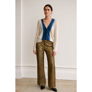 Citrine Brocade Paisley Print Straight Leg Trousers with Waist Charms 4